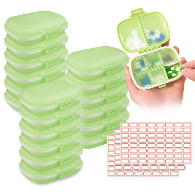 18 Pack Travel Pill Boxes Bulk Small Pill Case Portable Pill Organizer 8 Compartments Pill Box Dispenser Daily Vitamin Jewelry Organizer Travel Must Haveswith(Green with 192 Pcs Labels)