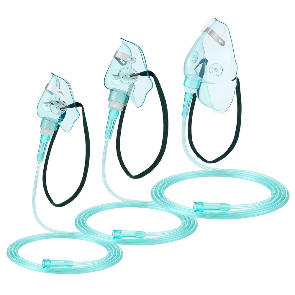 Geiserailie 3PCS S/M/L Size Oxygen Mask for Adult with 6.6 Ft Tubing and Adjustable Elastic Strap, Adult Oxygen Mask with Tubing for Connecting