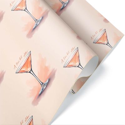 Cute Martini Gift Wrap, Happy Birthday Thick Wrapping Paper, Cocktail Drink Theme for Woman, Tini Cosmo Espresso Lover (PeachTini, One 20 inch x 30 inch sheet)