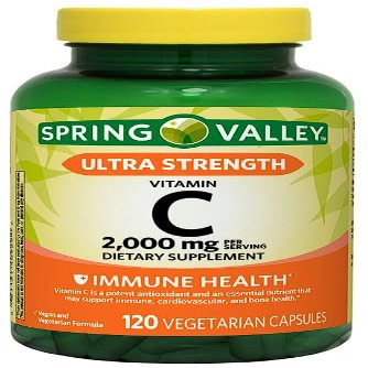 Spring Valley Ultra Strength Vitamin C Vegetarian Capsules Dietary Supplement, 2,000 mg, 120 Count + Daily Supplement Tracker Sticker