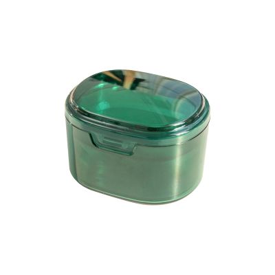 UYVEIS Leak Proof Denture Cup Cleaning Storage 2 in 1, Retainer Bath for Full Dentures Layered Storage with Drain Basket Denture Case Bathroom(Green)