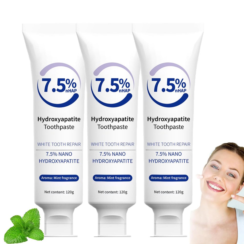 7.5% Hydroxyapatite Toothpaste,Hydroxyapatite Toothpaste White Tooth Repair,Hydroxyapatite Toothpaste for Enamel Protection,Fresh Breath,Deep Cleaning Toothpaste (3PCS)