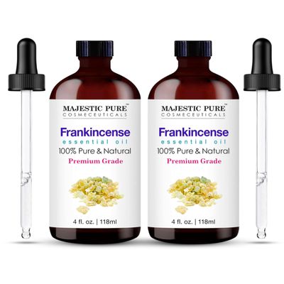 Majestic Pure Essential Oil with Glass Dropper - 100% Pure and Natural - Essential Oils for Diffuser, Aromatherapy, Soap and Candle Making, Frankincense Essential Oil, Frankincense Oil, 4FlOz Pack of2
