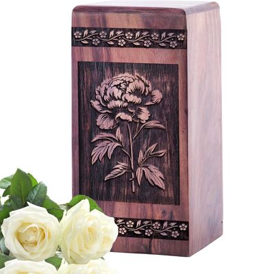 Peony Garden Memorial Wooden Urn for Human Ashes Adult Men and Women, Memorial Urns for Human Ashes Adult Female & Male, Wooden Urn for Ash, (5 Inch, 6 Cubic Inches)