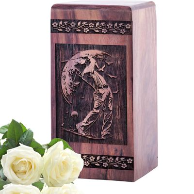 Golf Wooden Urn for Human Ashes Adult Man and Women, Burial Urns for Human Ashes Adulr Male & Female, Wooden Urn for Gift, (14 Inch, 640 Cubic Inches)