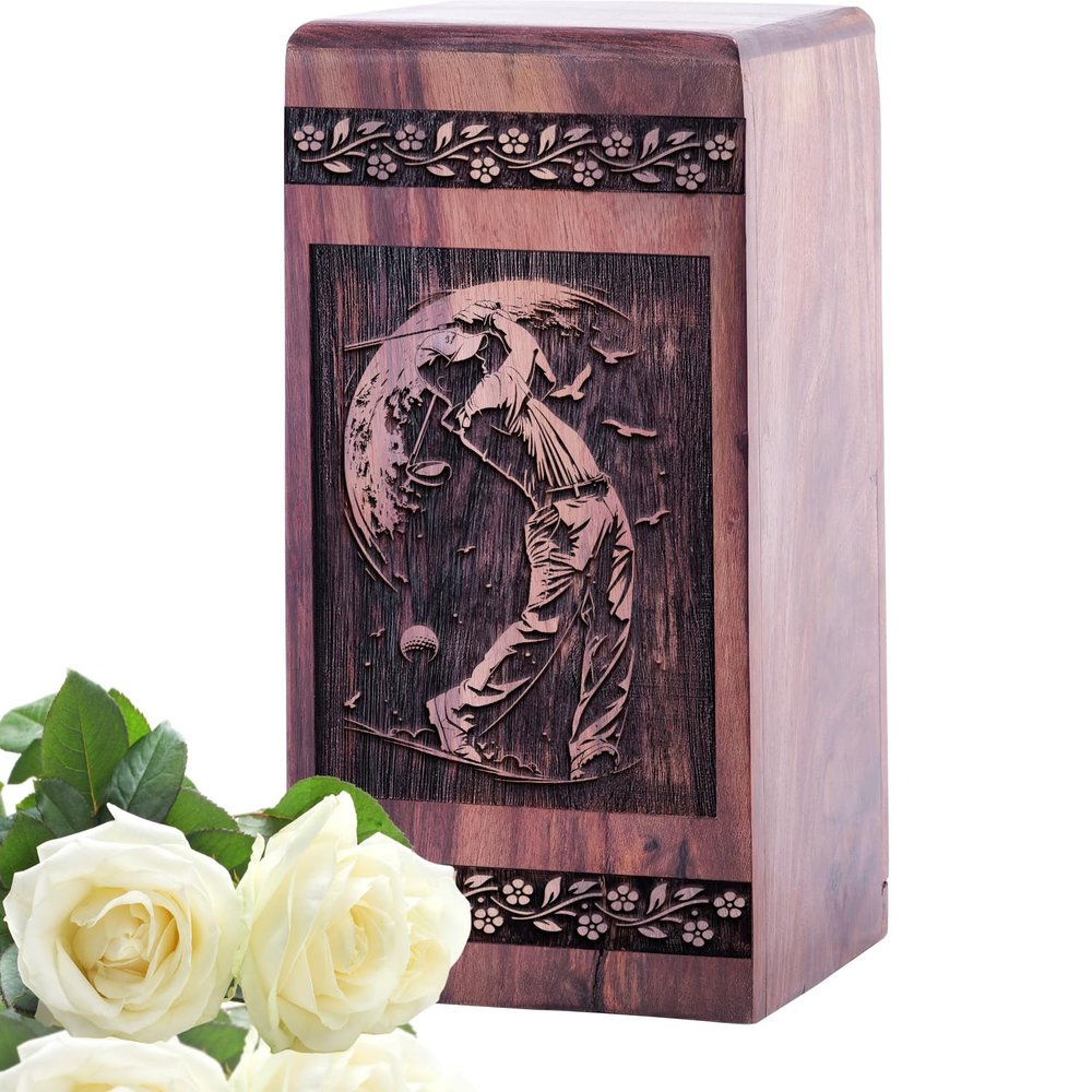 Golf Wooden Urn for Human Ashes Adult Man and Women, Burial Urns for Human Ashes Adulr Male & Female, Wooden Urn for Gift, (14 Inch, 640 Cubic Inches)