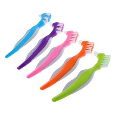GARVALON 5pcs Dual- Toothbrush for Dentures Travel-Friendly Design Gentle Cleaning for Seniors for Oral The Go
