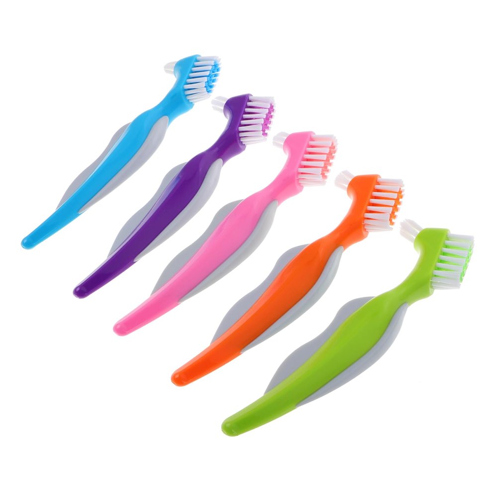 GARVALON 5pcs Dual- Toothbrush for Dentures Travel-Friendly Design Gentle Cleaning for Seniors for Oral The Go