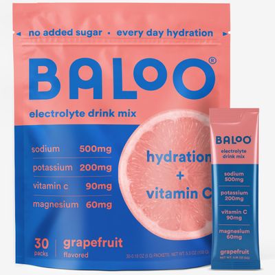 Baloo Electrolytes Powder Packets - No Added Sugar - Hydration Packets with Real Fruit & Unrefined Sea Salt - Powered by Magnesium, Potassium & VIT C for Daily Clean Hydration - Grapefruit - 30ct