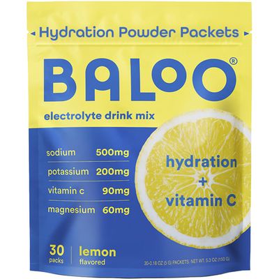 Baloo Electrolytes Powder Packets - No Added Sugar - Hydration Packets with Real Fruit & Unrefined Sea Salt - Powered by Magnesium, Potassium & VIT C for Daily Clean Hydration - Lemon - 30ct