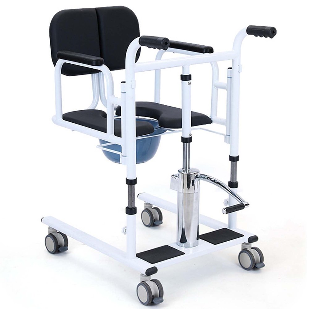 XSMYdpUS Patient Lift Transfer Chair, Adjustable Seat Height with a Hydraulic Lift, Soft Seat and Detachable Armrests, Wheelchair Lift with Portable Commode, for Disabled and Elderly,Black