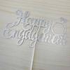 Happy Engagement Cake Topper, Just Engaged Cake Pick, Bridal Engagement Wedding Cupcake Decoration Party Supplies, Double Sided Silver Glitter view 2