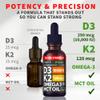 (2 Pack) Extra Strength Organic Vitamin D3 K2 Drops with MCT Oil, Omega 3, 10000 IU - Vitamin D Liquid, No Fillers, Non-GMO D3 for Faster Absorption and Immunity, Unflavored - (2 Fl Oz, 60 Servings) view 2