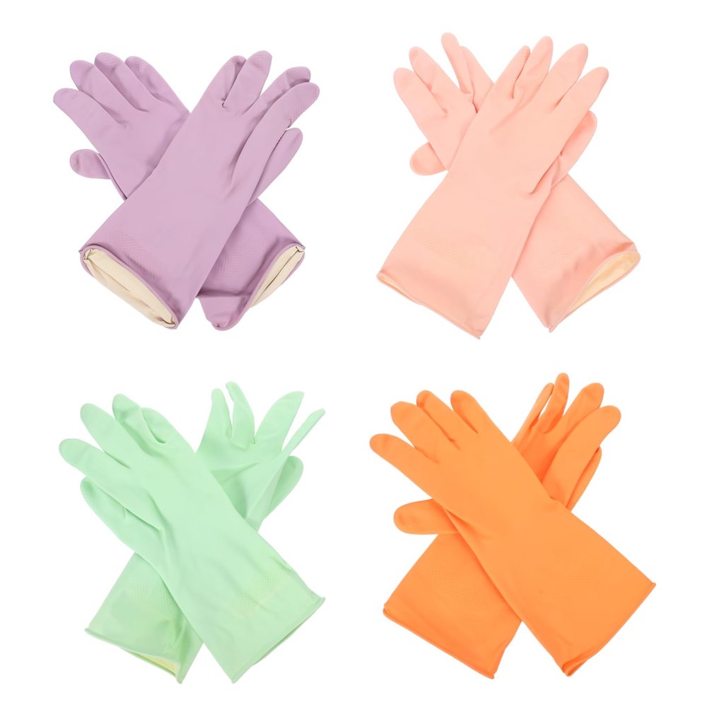 KICHOUSE 4pairs Reusable Latex Dishwashing Gloves Household Kitchen Gloves and Comfortable Lightweight and -resistant for Easy Use