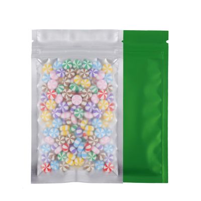 100pcs Frosted Clear Window Flat Colored Metallic Foil Resealable Zipper Seal Bags (Green, Flat | 8oz)