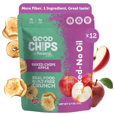 Baked Apple Chips by GOOD CHIPS! Crispy, Crunchy, Oil-Free, Healthy Naturally Sweet Dried Fruit Snack - 0.7 oz bags - Pack of 12
