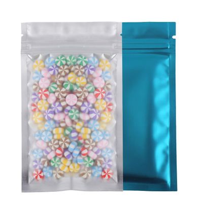 100pcs Frosted Clear Window Flat Colored Metallic Foil Resealable Zipper Seal Bags (Blue, Flat | 6oz)