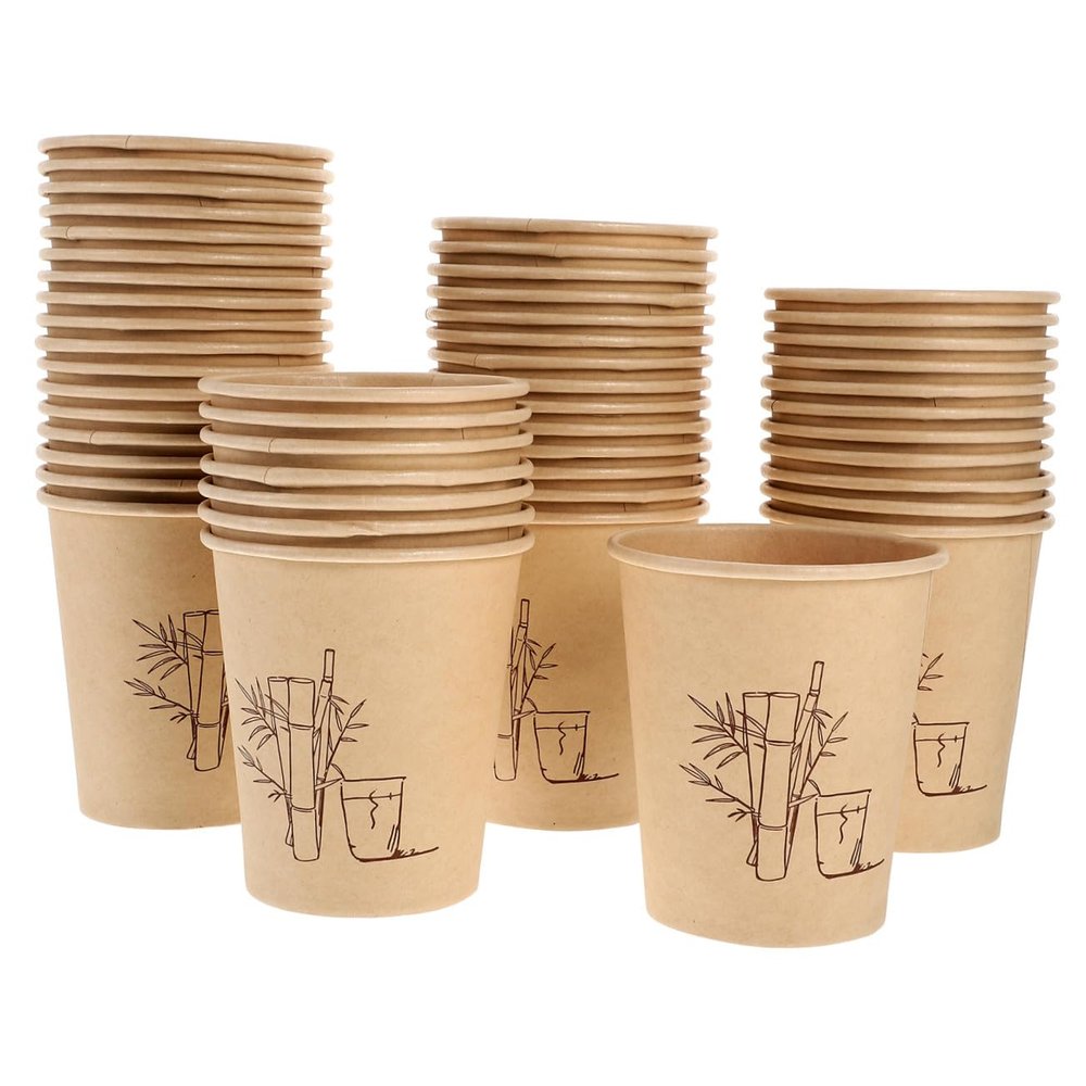 BESTOYARD 150pcs Bamboo Fiber Paper Cups Hot Coffee Paper Cups for Home Office Milk Tea Water Beverage