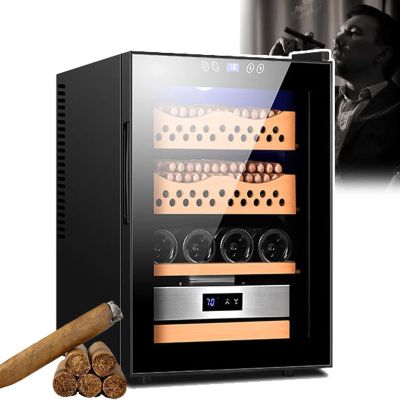 50L Electric Cigar Humidor Cabinet, Spanish Cedar Wood Cigar Cabinet, Holds 200-300 Cigars, Wine Cigar Fridge with Smart Touch Panel, Great