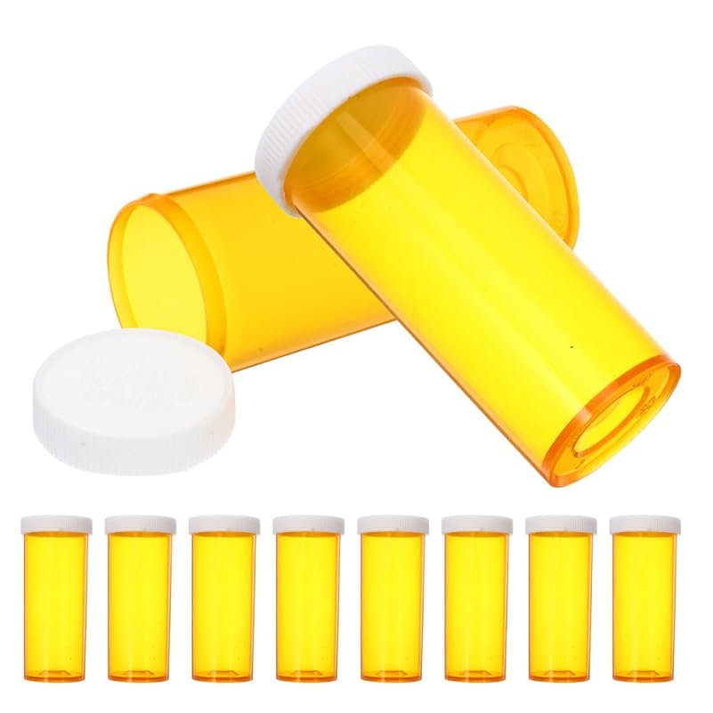 10Pcs Orange Plastic Pill Bottles for Travel Medication Organizer with Leak Proof Caps Compact Portable Pill Flaking Storage Box