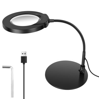 10X Magnifying Glass with Light and Stand, LED 5 Color Modes, Flexible Gooseneck LED Lighted Desk Lamp, Hands Free LED Lighted Magnifier for Painting Crafts Hobby Sewing Close Work