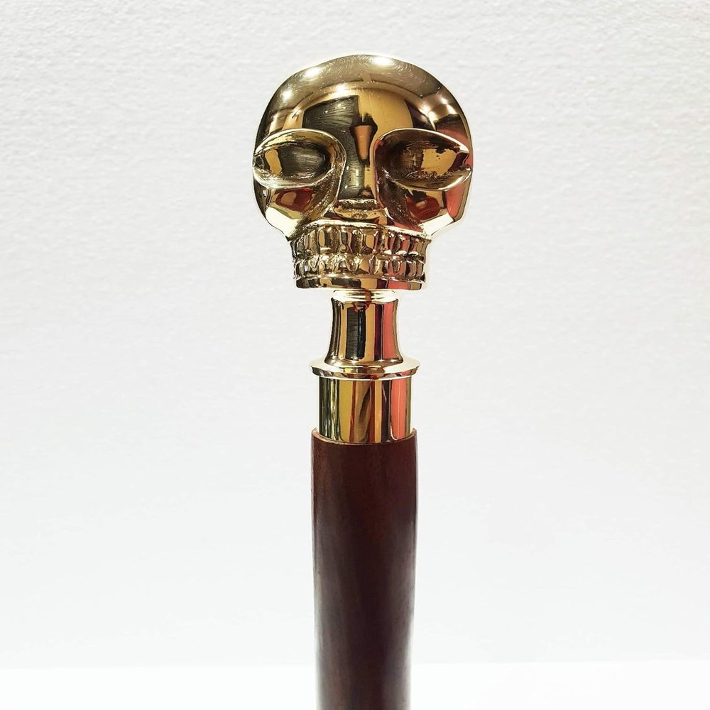 Handmade Shiny Skull Handle Victorian Designer Skeleton Wooden Walking Stick