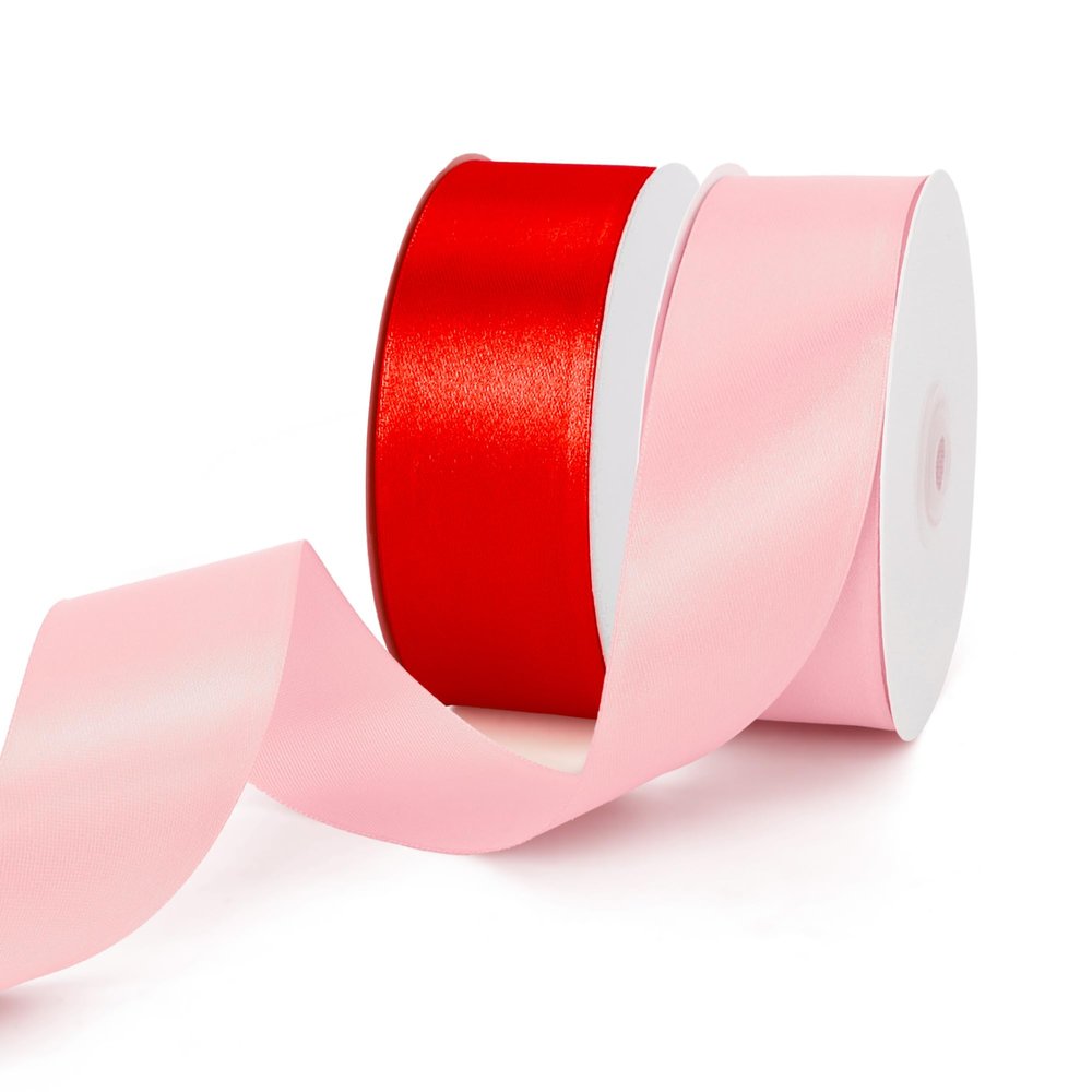 100 Yards 1 1/2 inch Pink and Red Satin Ribbon Set for Gift Wrapping Ribbon Art Craft Flower Bouquet Supplies Wide Ribbons for Making Bows Graduation Leis Mother's Day Rose Gifts