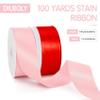 100 Yards 1 1/2 inch Pink and Red Satin Ribbon Set for Gift Wrapping Ribbon Art Craft Flower Bouquet Supplies Wide Ribbons for Making Bows Graduation Leis Mother's Day Rose Gifts view 2