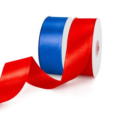 100 Yards Red and Blue Solid Satin Ribbon Set, Wide Graduation Ribbon for Lei Making, Flower Bouquet Accessories, Gift Wrapping, Money Bouquet Kit