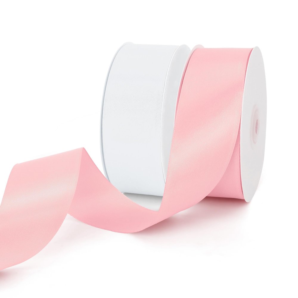 100 Yards 1 1/2 Inch Pink and White Ribbon Set for Wedding Flower Banquet, Wide Gift Ribbon for Birthday Party Girl Graduation Lei Handmade Roses Bows Making