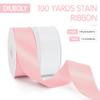 100 Yards 1 1/2 Inch Pink and White Ribbon Set for Wedding Flower Banquet, Wide Gift Ribbon for Birthday Party Girl Graduation Lei Handmade Roses Bows Making view 2