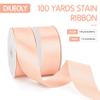 100 Yards 1 1/2 Inch Champagne Pink Ribbon Fabric Ribbon for Gift Wrapping Craft Bows Making Wreaths, Bouquets Baby Showers and Wedding Party Decoration view 2