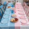 Lasnten 200 Pcs Pre-rolled Gender Reveal Cutlery Set with Napkin, Plastic Silverware Disposable for Baby Shower, Birthday, Boy or Girl Reveal Party, Pre Wrapped Utensil Tableware (Light Pink and Blue) view 2