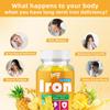 2 Pack Iron Gummies with Multivitamin for Adults & Kids Packed with Vitamin B6, B12, C, Zinc, and Folate for Blood Health & Energy Boost Pineapple Flavor, Vegan-Friendly, 120 Gummies view 3