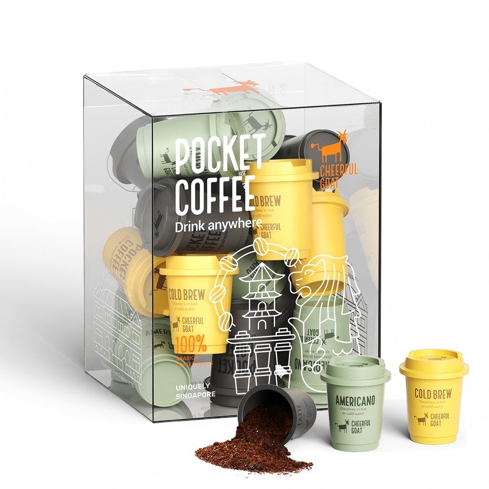 CheerfulGoat Instant Cold Brew Coffee Speciality Pocket Coffee 100% Arabica, Freeze Dried for Ultimate Freshness, No Sugar, No Additives, Low Acid, Healthy for Iced & Hot, 15 Servings (MIX)