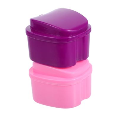 Anneome 2pcs Travel Denture Case Filter Layer Portable Tooth Storage Box for Easy Cleaning Suitable for False Teeth Retainers and Mouth Guards Purple Pink