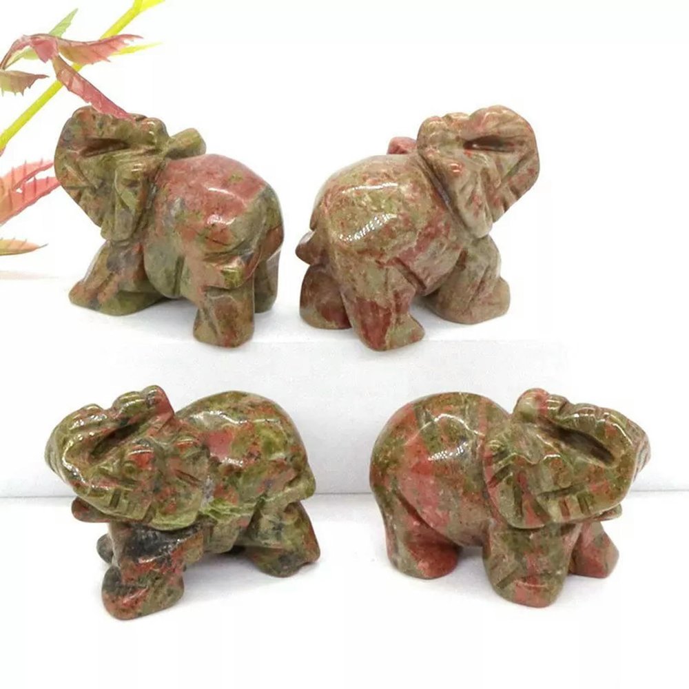 10pcs Natural Raw Unakite Quartz Crystal Carved Baby Elephant Gem