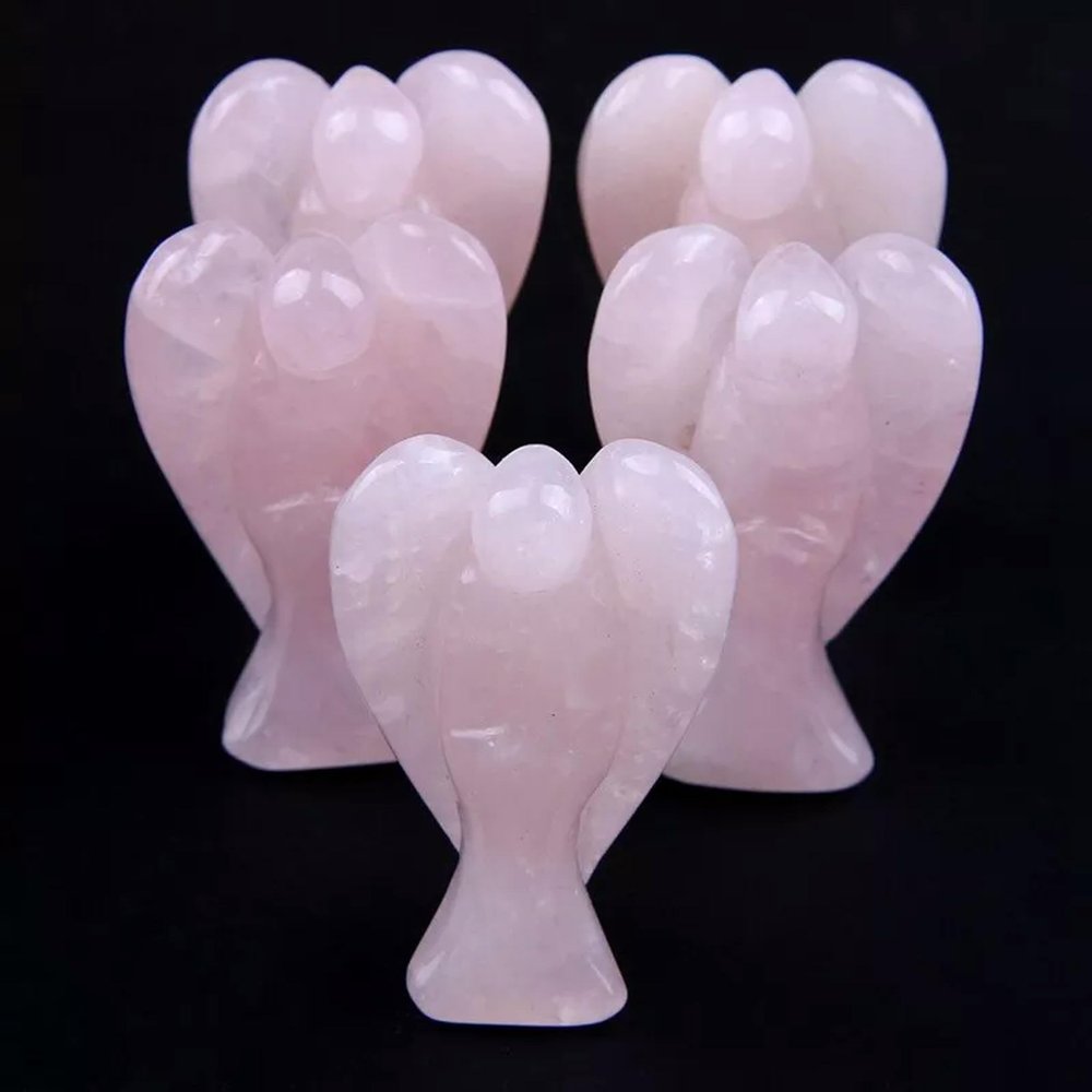 10pcs Natural Pink Rose Quartz Crystal Angel Carving Jade Rock Ornaments