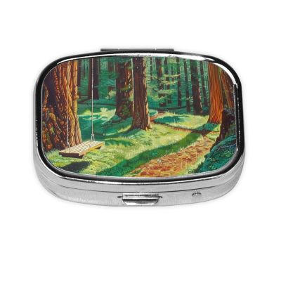 IYOVI Path Winds Redwood Tree Printed Pill Box/Pill Case Portable Square Pill Box, Pill Case for Purse Pill Box Travel, 2.2x1.6in