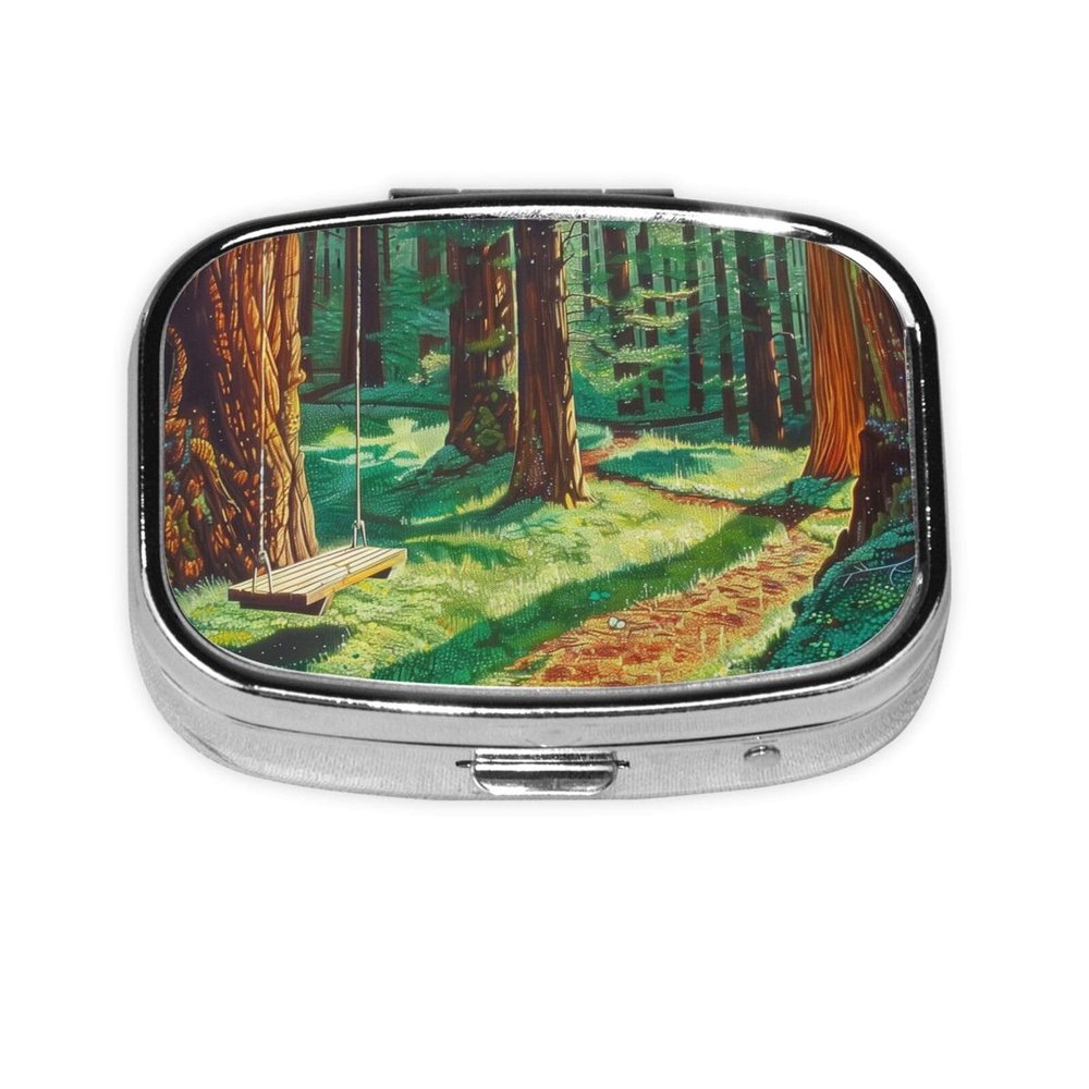 IYOVI Path Winds Redwood Tree Printed Pill Box/Pill Case Portable Square Pill Box, Pill Case for Purse Pill Box Travel, 2.2x1.6in