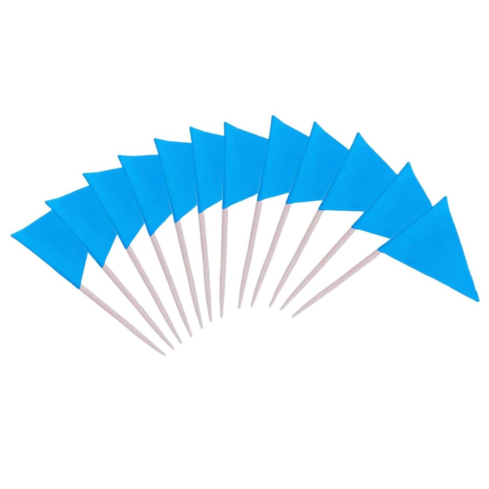 100 Pcs Solid Blank Triangle Toothpick Flag, Mini Blank Toothpick Flag Cupcake Toppers, DIY Decoration Markers (Blue)