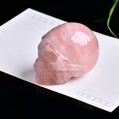 5Pcs 2'' Natural Pink Rose Quartz Skull Carved Quartz Crystal Rock