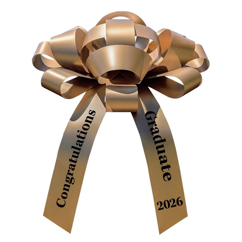 Giant 30 Inch Gold Black Graduation Car Bow Congratulations Graduate 2026 Waterproof Magnetic 47 Inch Tall Handmade USA Indoor Outdoor No Assembly School Colors