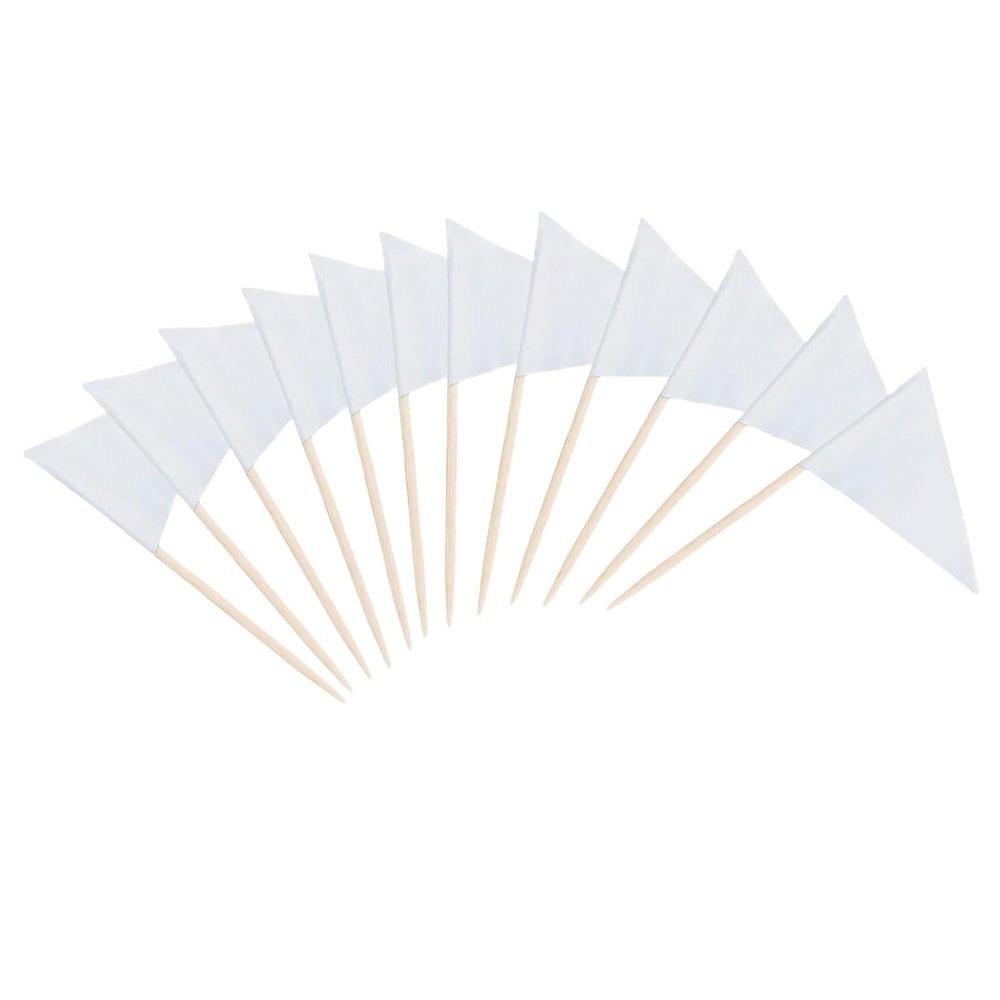 100 Pcs Solid Blank Triangle Toothpick Flag, Mini Blank Toothpick Flag Cupcake Toppers, DIY Decoration Markers (White)