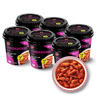 Spicy Cup Tteokbokki Instant Rice Cakes Korean [Mala (Tingly Sichuan Spice) | Pack of 6] Ready in 3 Minutes | Gluten-Free, Chewy, Quick & Easy Meal | Street Food Snack | 0 Cholesterol/ 0 Trans Fat - Ofood