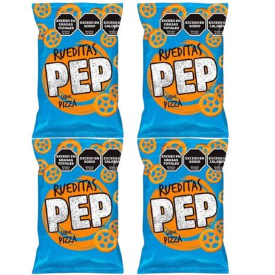 Pep Rueditas Wheat Flour Salty Snacks, Wheel Shaped, Pizza Flavor From Argentina, 4-Pack, 74 g / 2.61 oz