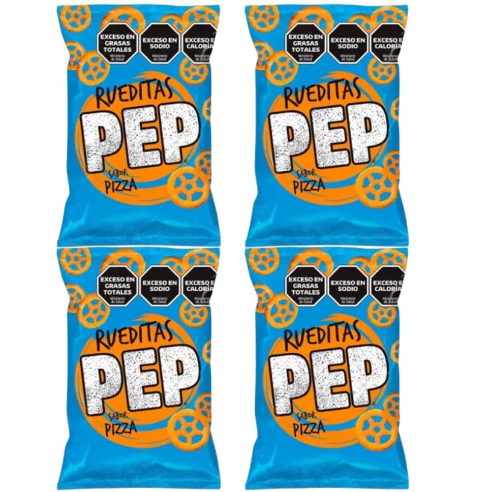 Pep Rueditas Wheat Flour Salty Snacks, Wheel Shaped, Pizza Flavor From Argentina, 4-Pack, 74 g / 2.61 oz
