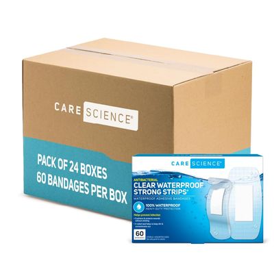 Care Science Clear Waterproof Strong Bandages, Asst Sizes, 60ct (24 Pack)