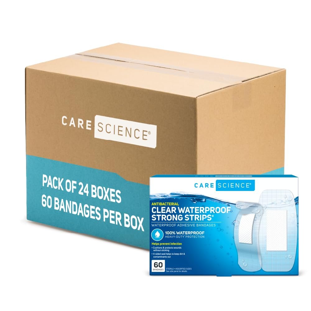 Care Science Clear Waterproof Strong Bandages, Asst Sizes, 60ct (24 Pack)