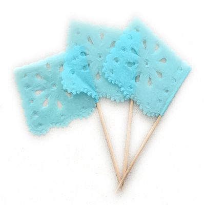 Set of 24 Pcs Mini Mexican Paper Papel Picado Tissue Banner Flags Banderita s Fiesta Party Decorations Cupcake Topper Party Banderines Flower Design (Blue)